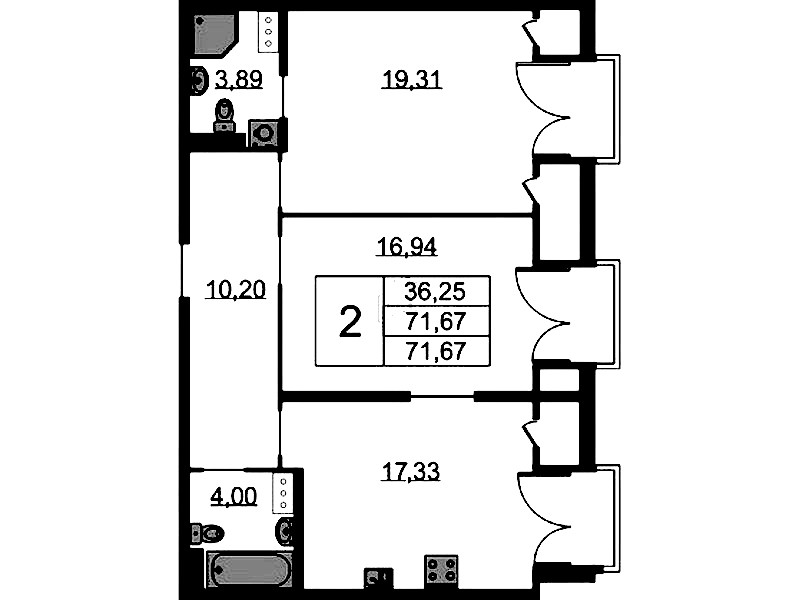 2-комнатная квартира 71.67 м², 9/9 эт., ЖК «Бакунина 33»